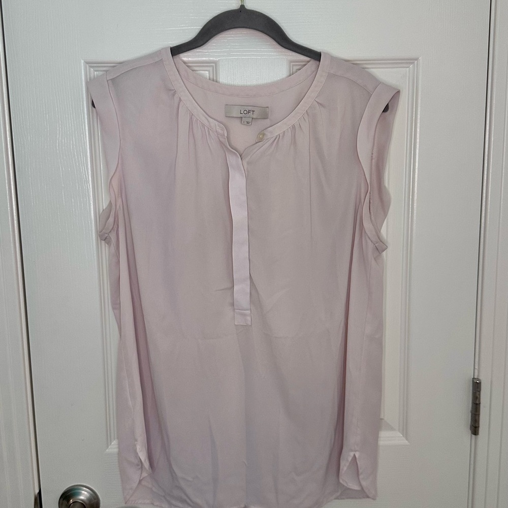 LOFT Sleeveless Henley Blouse in Light Pink - Picture 3 of 9